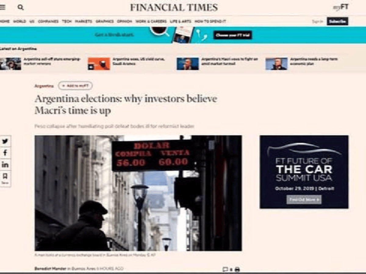 "A Macri se le acabó el tiempo", dice Financial Times