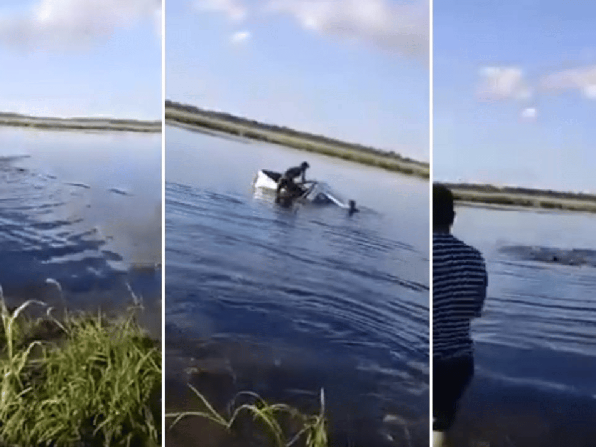 [Video] Chaco: un intendente casi se ahoga al caer con su 4x4 a una laguna