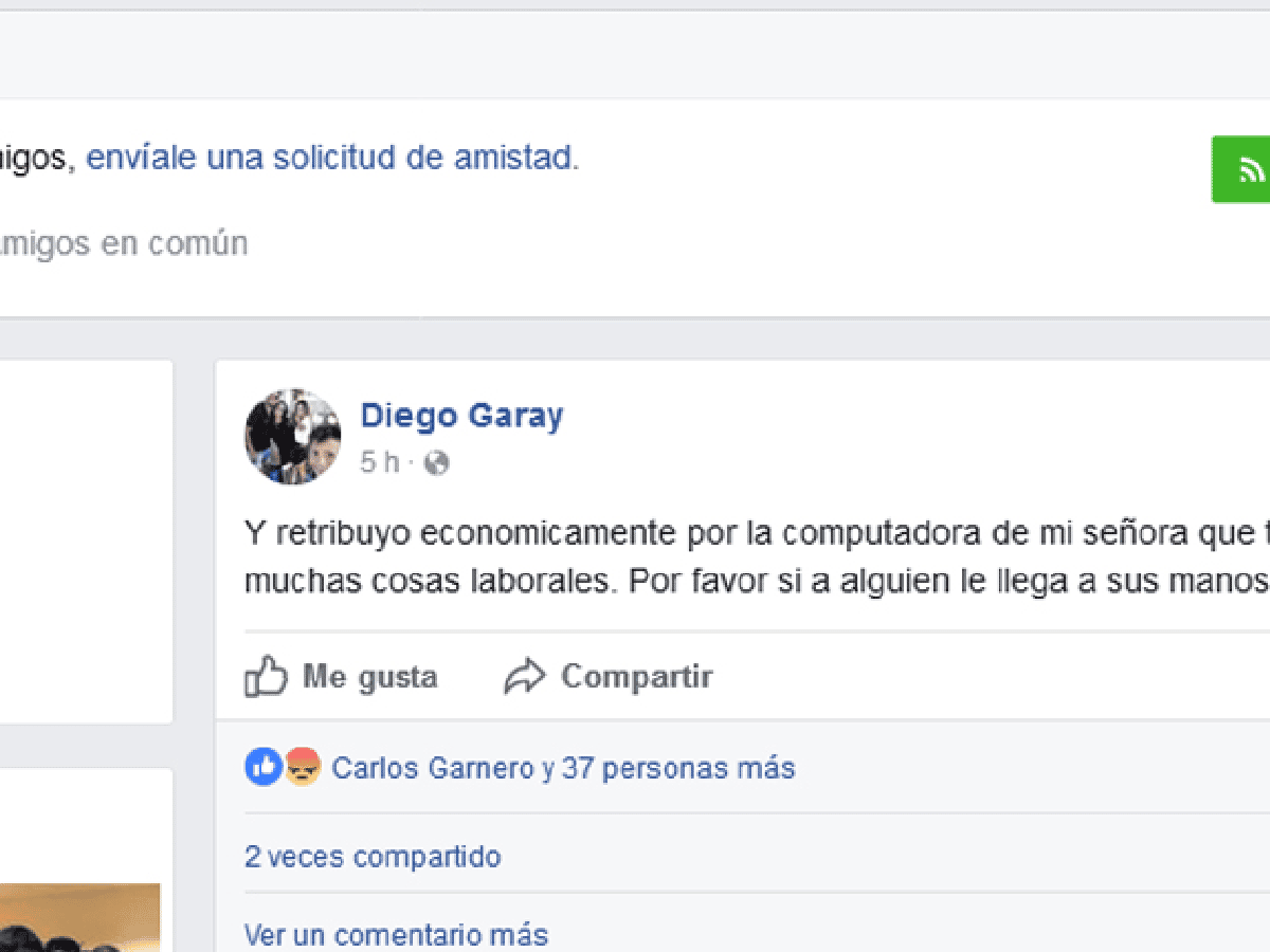 Le robaron a Diego Garay y pide ayuda para recuperar sus pertenencias