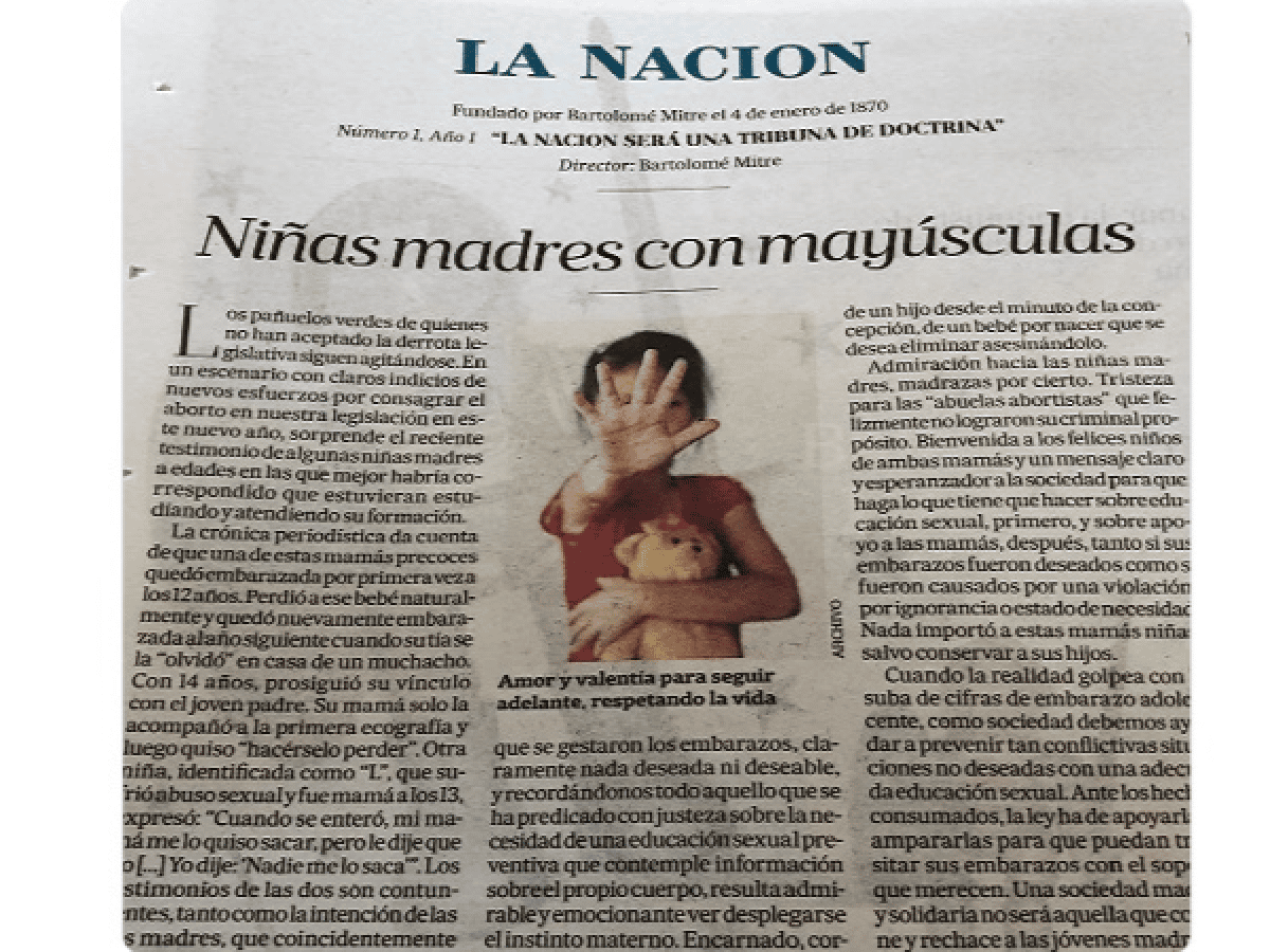 Amnistía, Unicef  y periodistas condenaron el editorial de La Nación que reivindica a "las niñas madres"