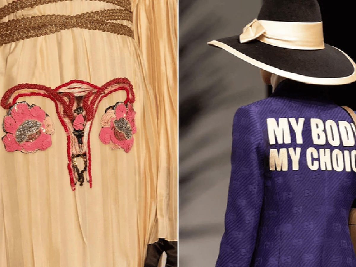 Gucci presentó en Roma una colección con prendas a favor del aborto