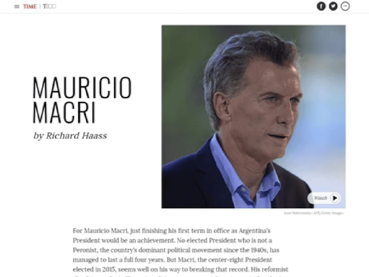Macri, entre las 100 personas más influyentes del mundo según Times