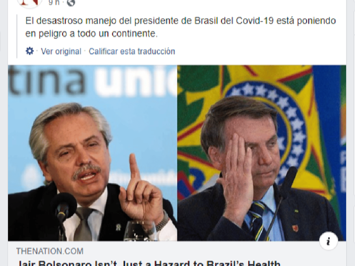 Semanario estadounidense destacó las diferencias entre Fernández y Bolsonaro ante la pandemia